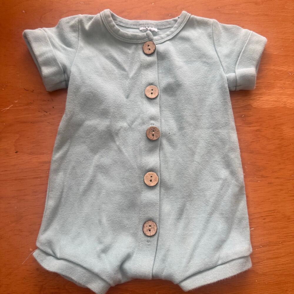 Seafoam Blue Romper Baby Boy Girl Gender Neutral Summer Buttons Soft 0-3 Months